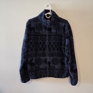 Vintage L.L. Bean Navy and Black Patterned Sherpa Zip-Up Sweater
